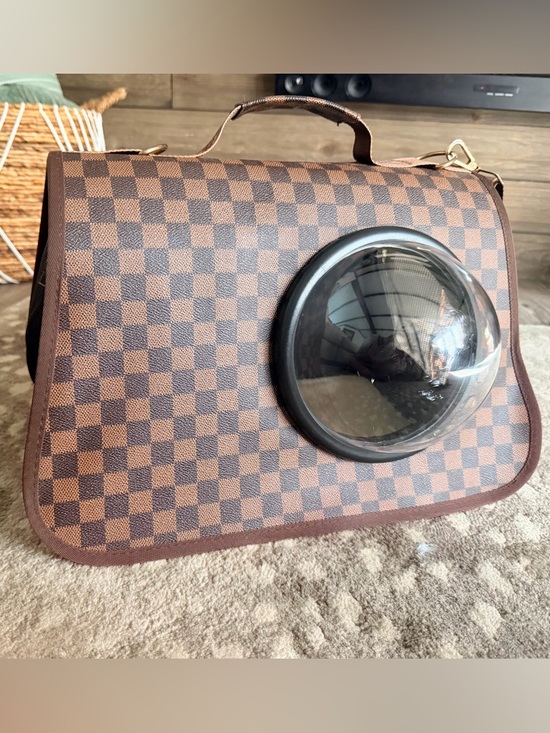 Other - Checkerboard Brown Pet Carrier with Bubble Window
